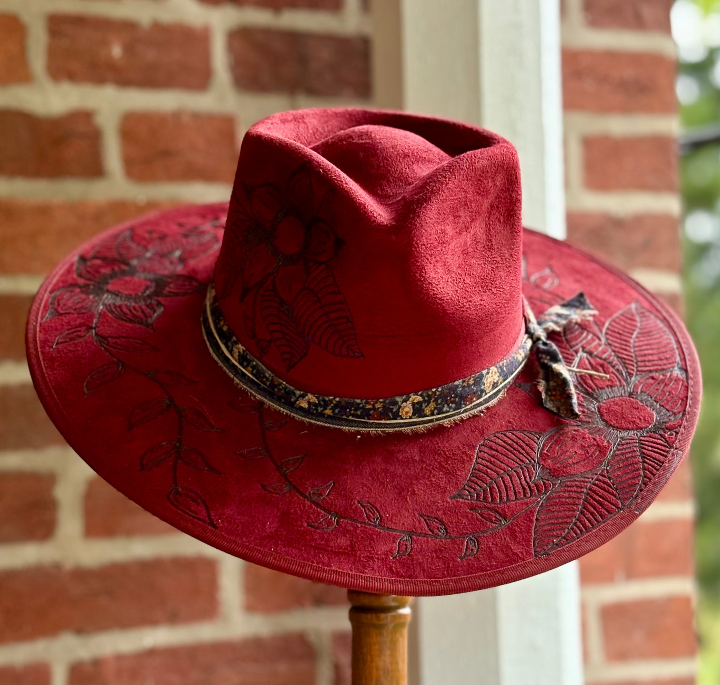 Wine Floral Flat Brim