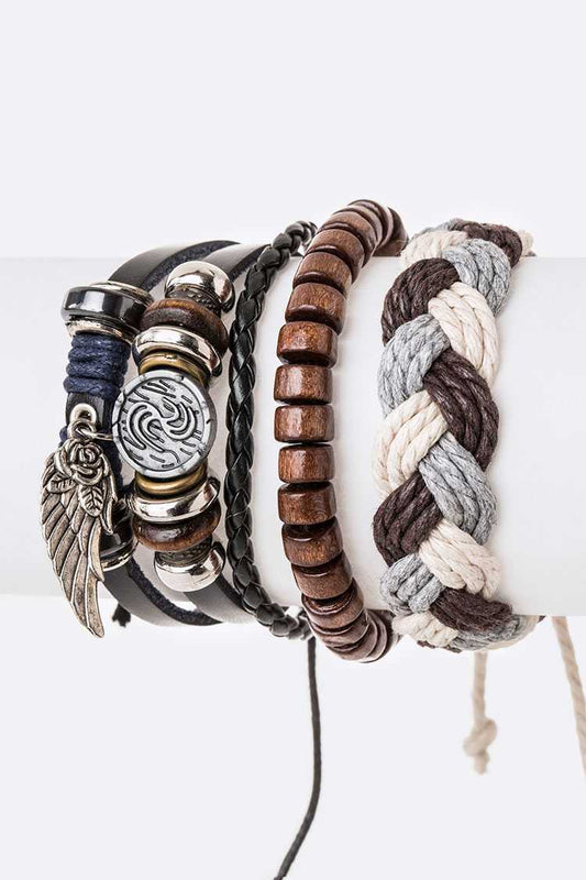 4 pc Multi Leather Bracelet