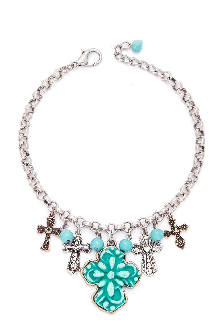 Cross Charm Western Boot Bracelet