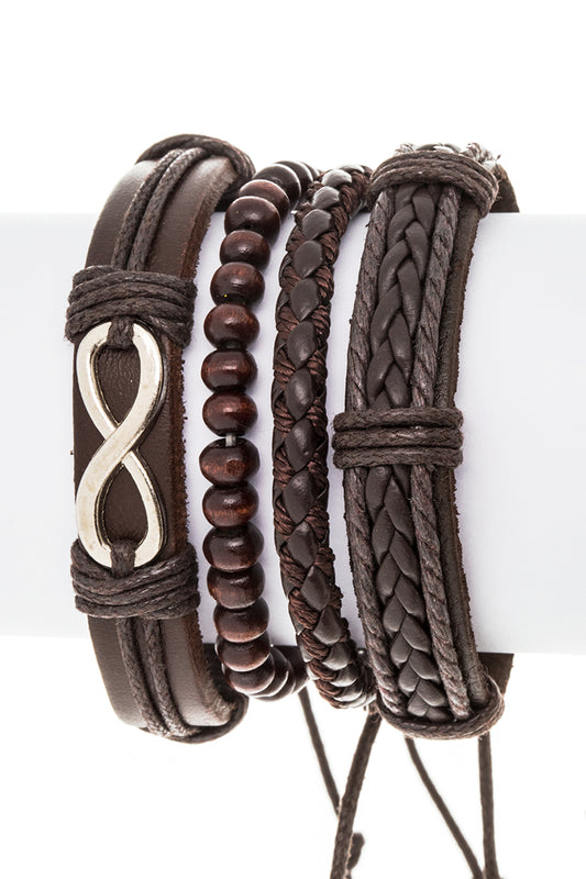 4 Pc Leather Bracelet Set