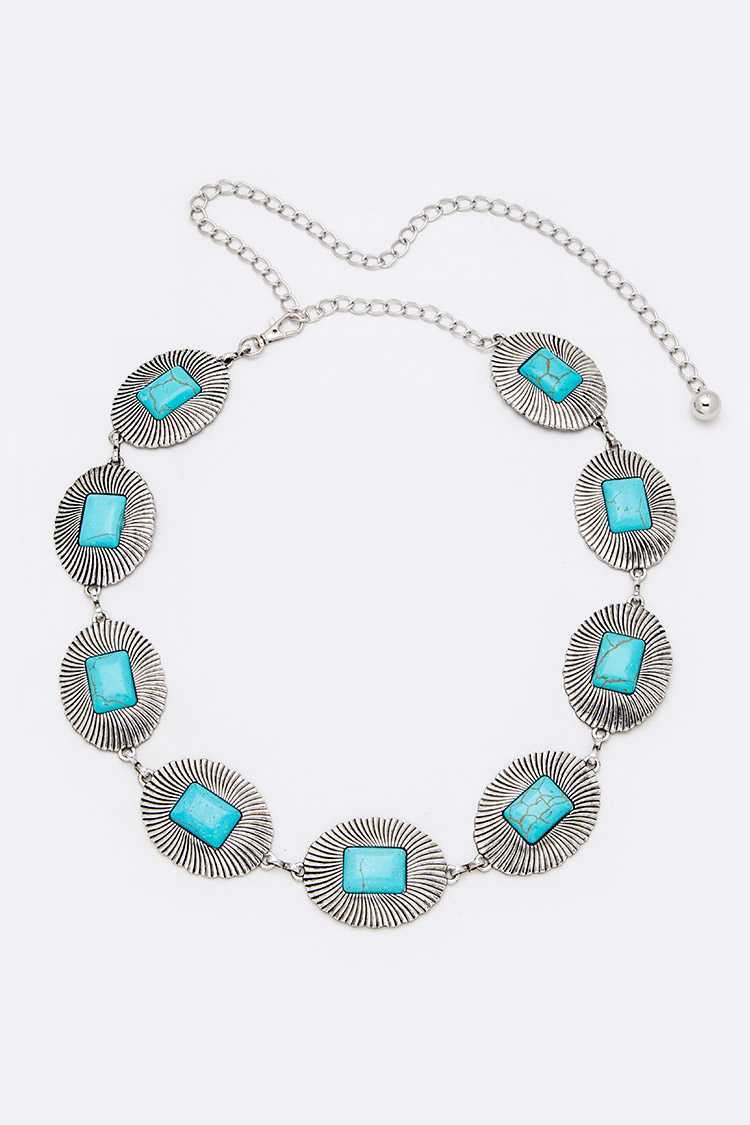 Chain Belts - Oval with Rectangle Turquoise