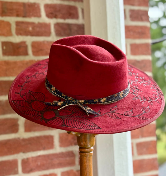 Wine Floral Flat Brim