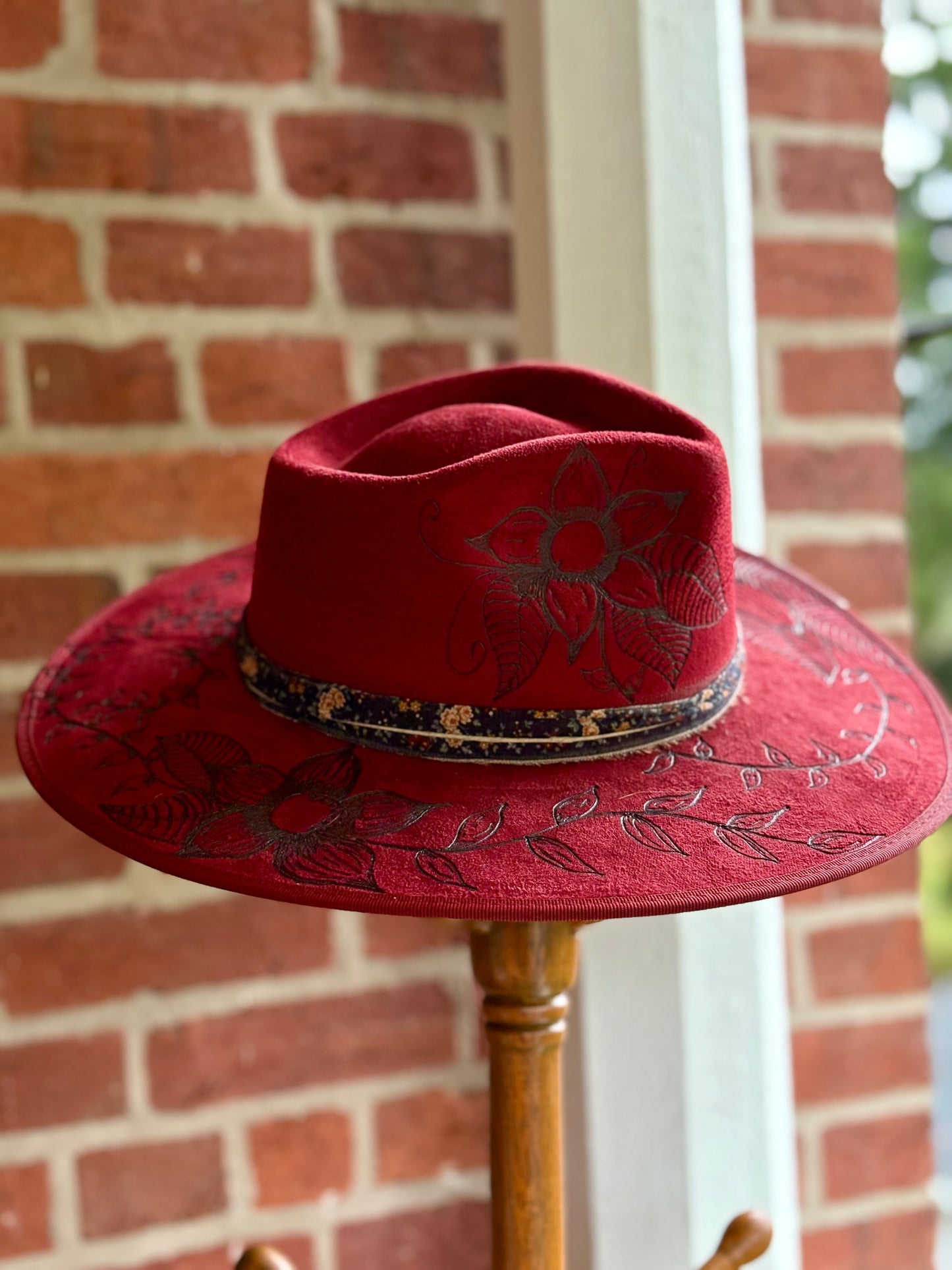 Wine Floral Flat Brim