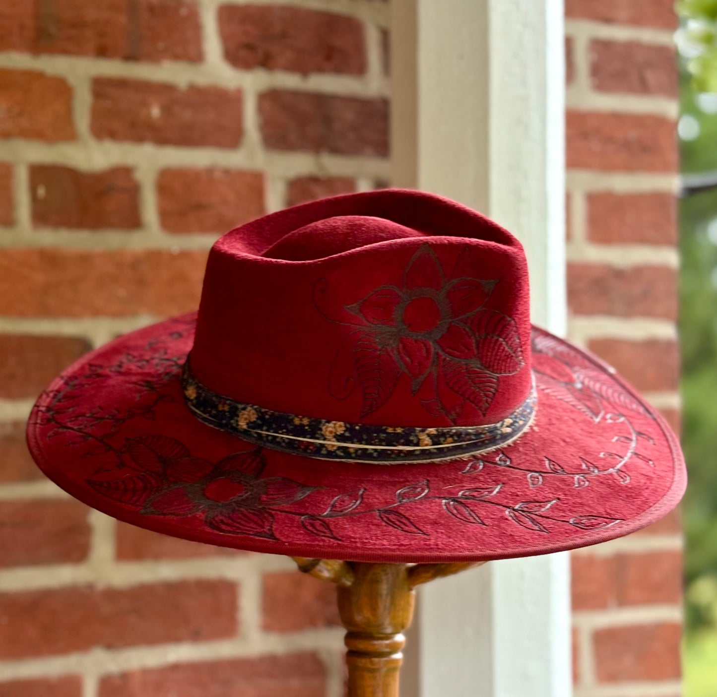 Wine Floral Flat Brim